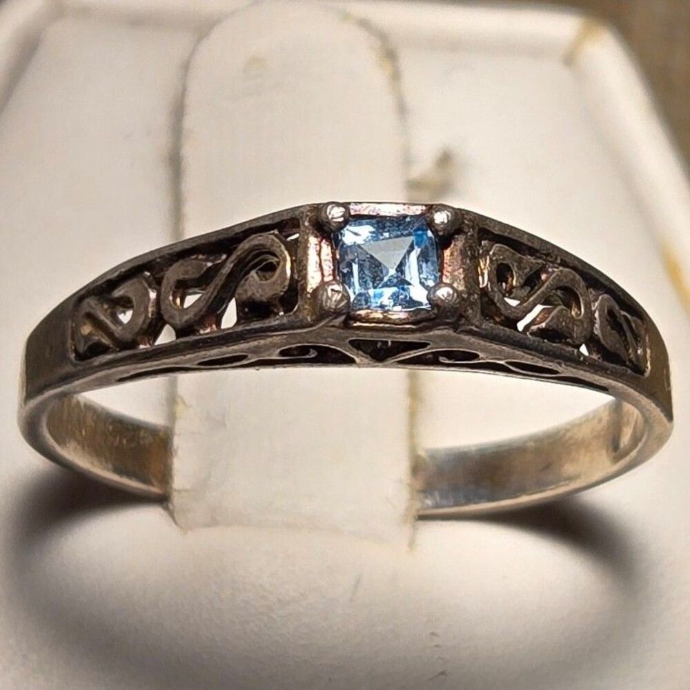 Blue Solitaire vintage sterling silver ring sz 10